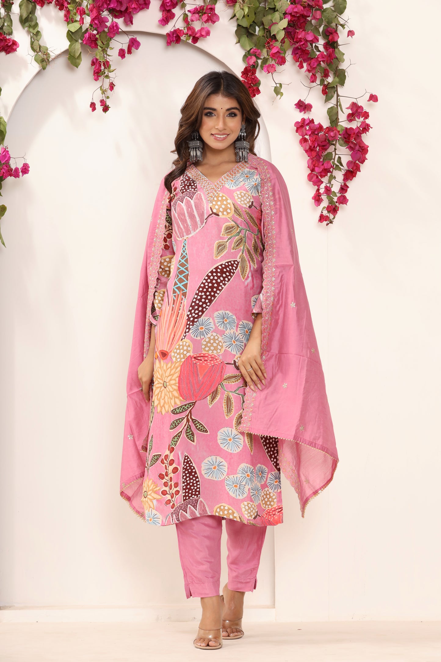 Pink Printed Muslin Suit Set