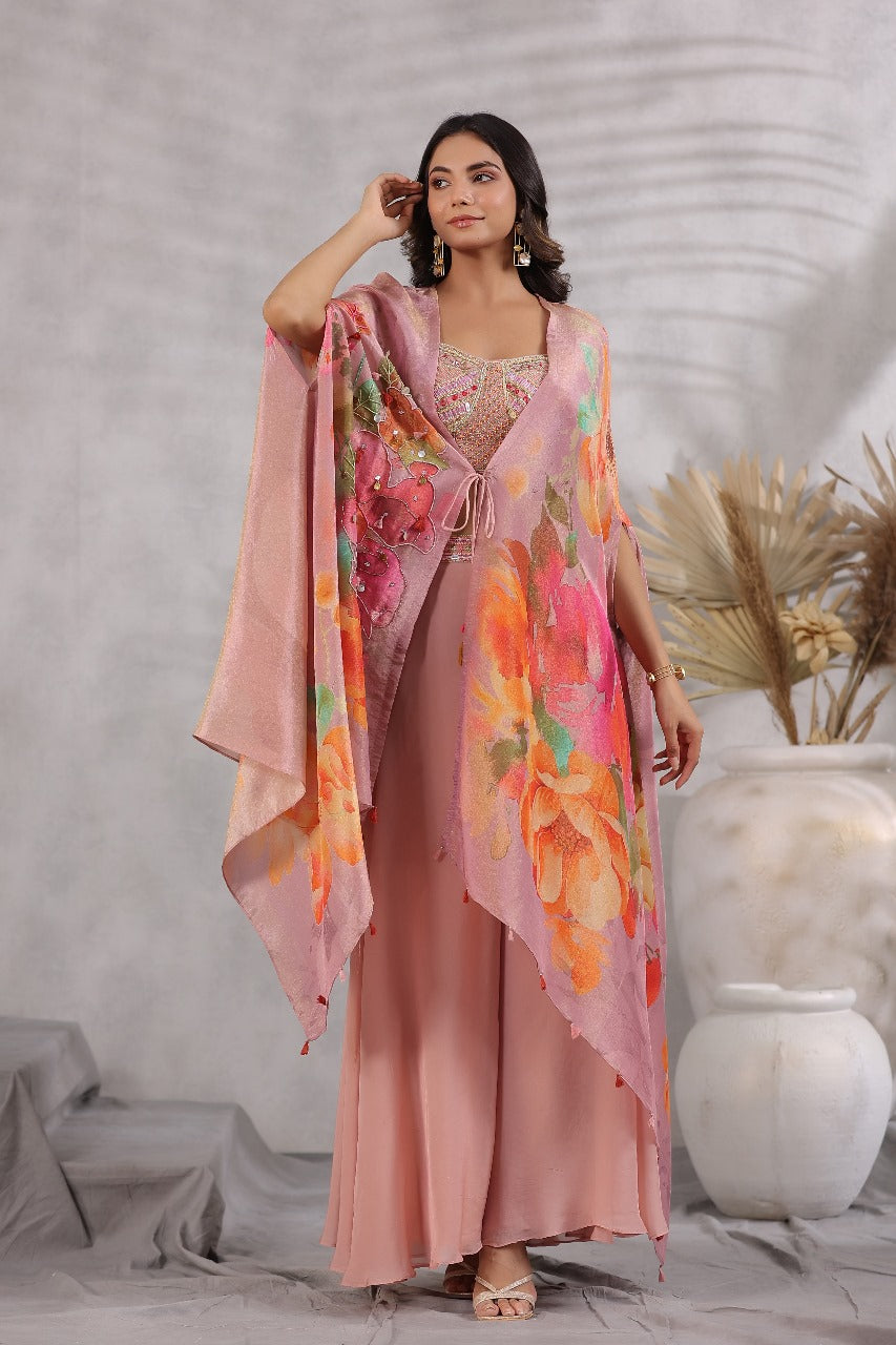 Pink Tissue Organza Cape Set