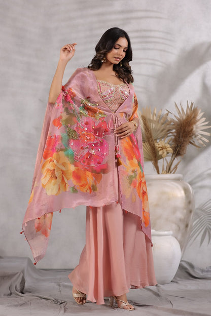 Pink Tissue Organza Cape Set