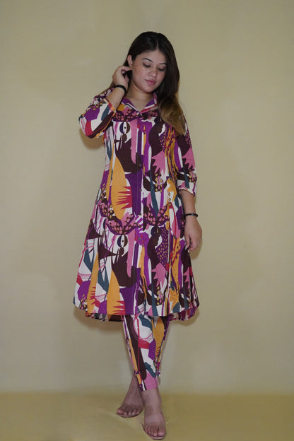 Purple Printed Kurta Set