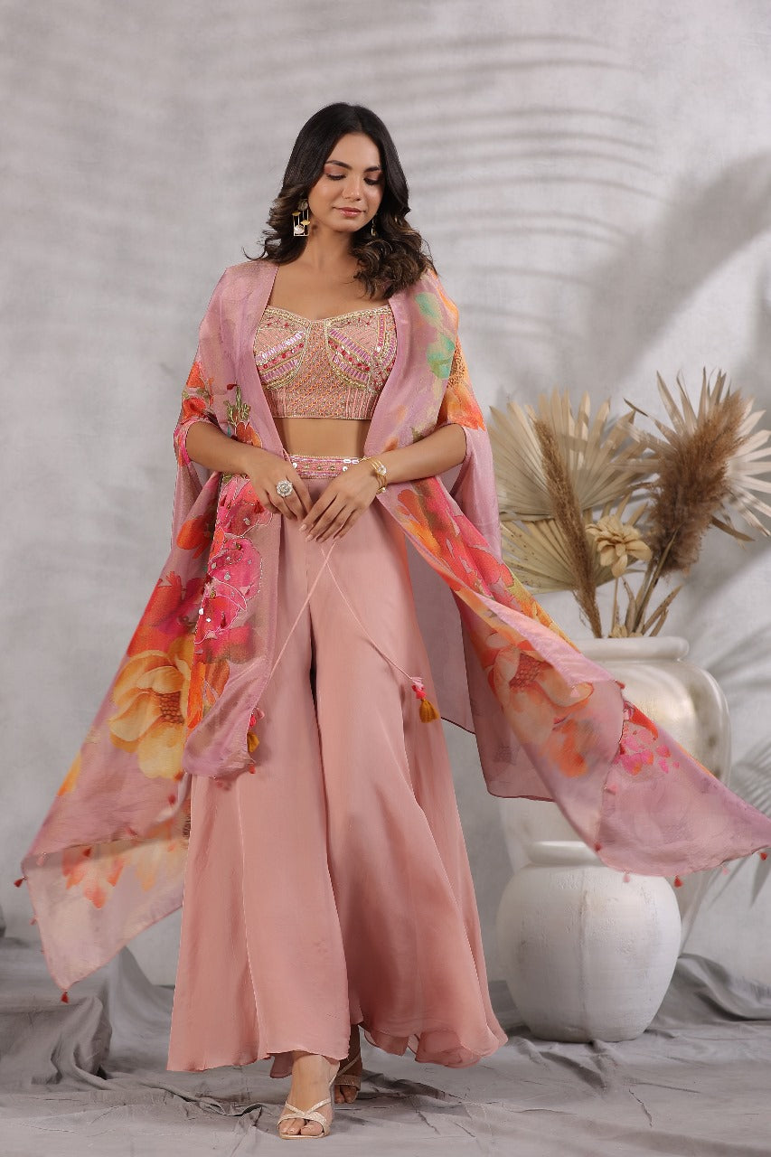 Pink Tissue Organza Cape Set