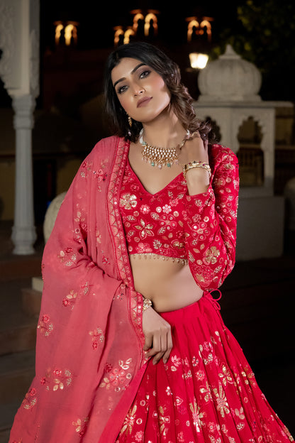 Red Georgette Lehenga with Crop Top