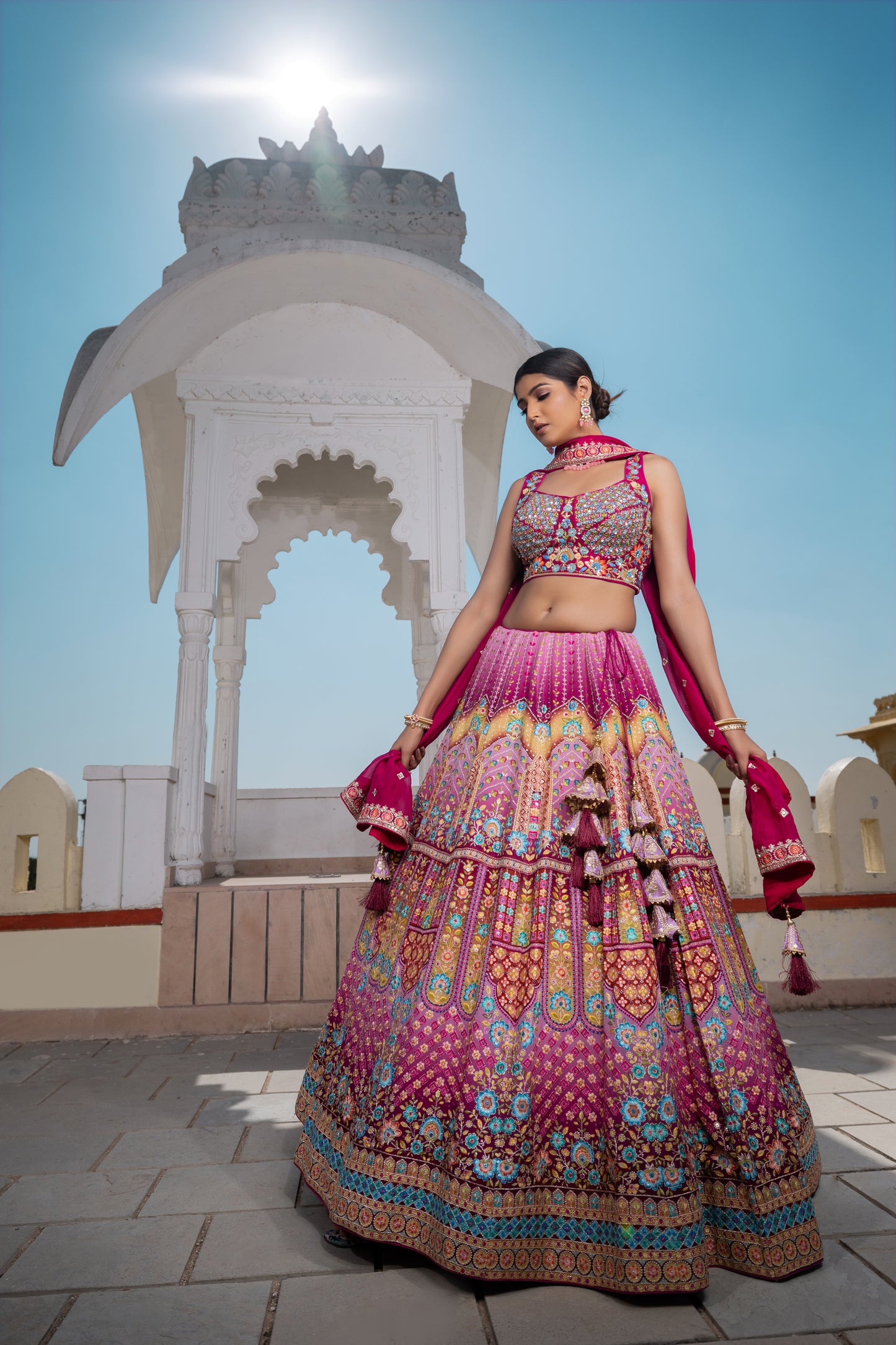 Pink Georgette Lehenga with Crop Top