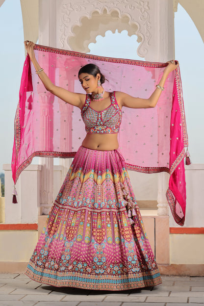 Pink Georgette Lehenga with Crop Top