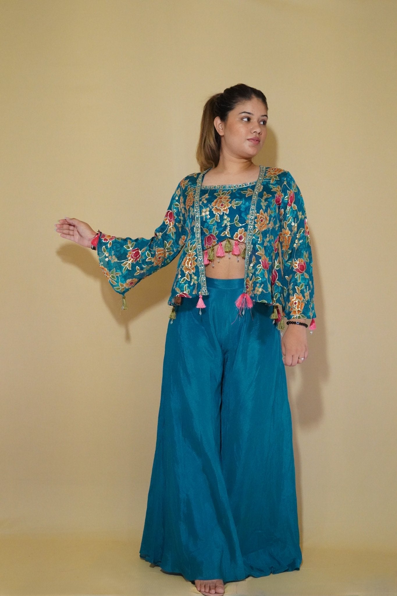 Turquoise Palazzo Shrug Set