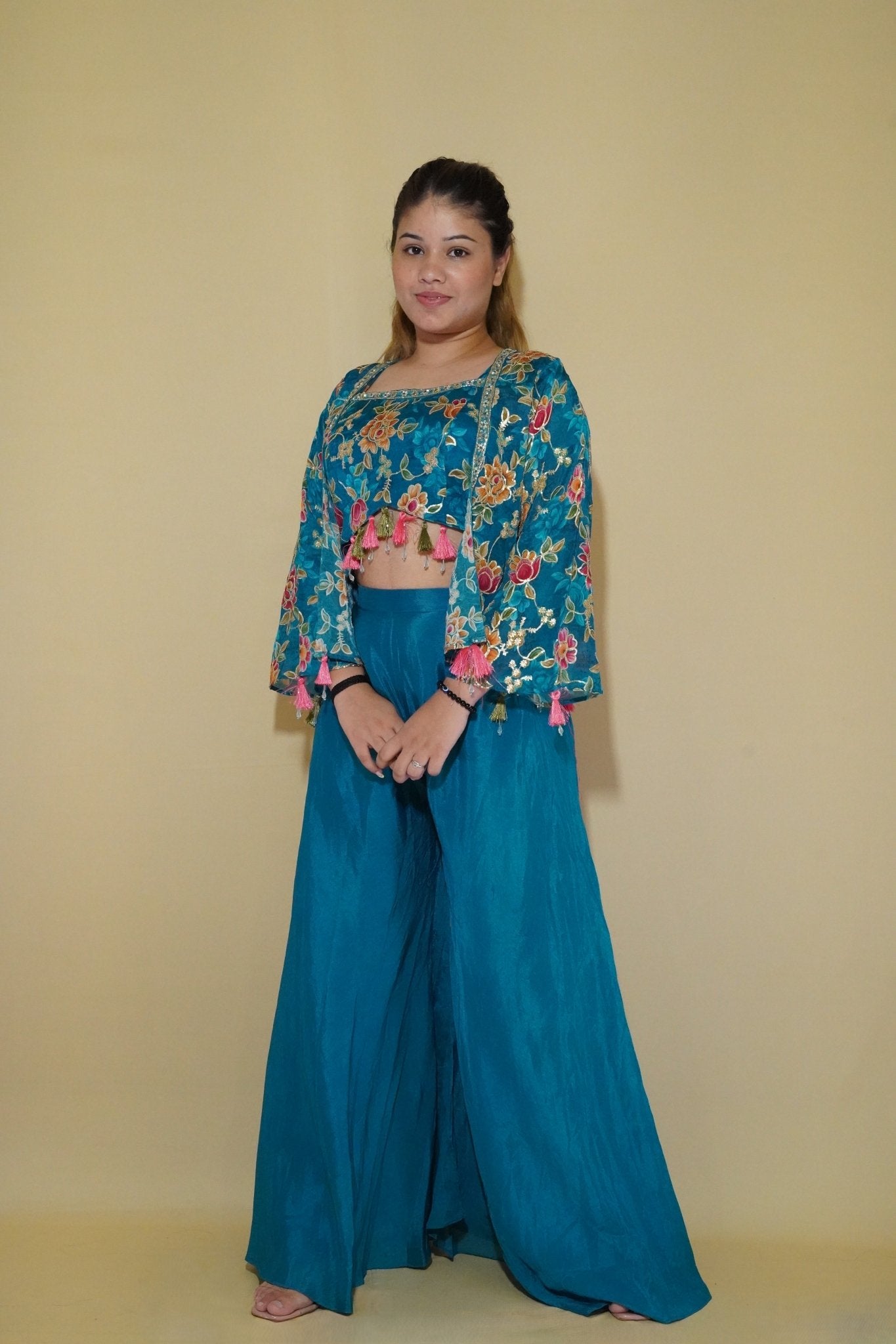 Turquoise Palazzo Shrug Set