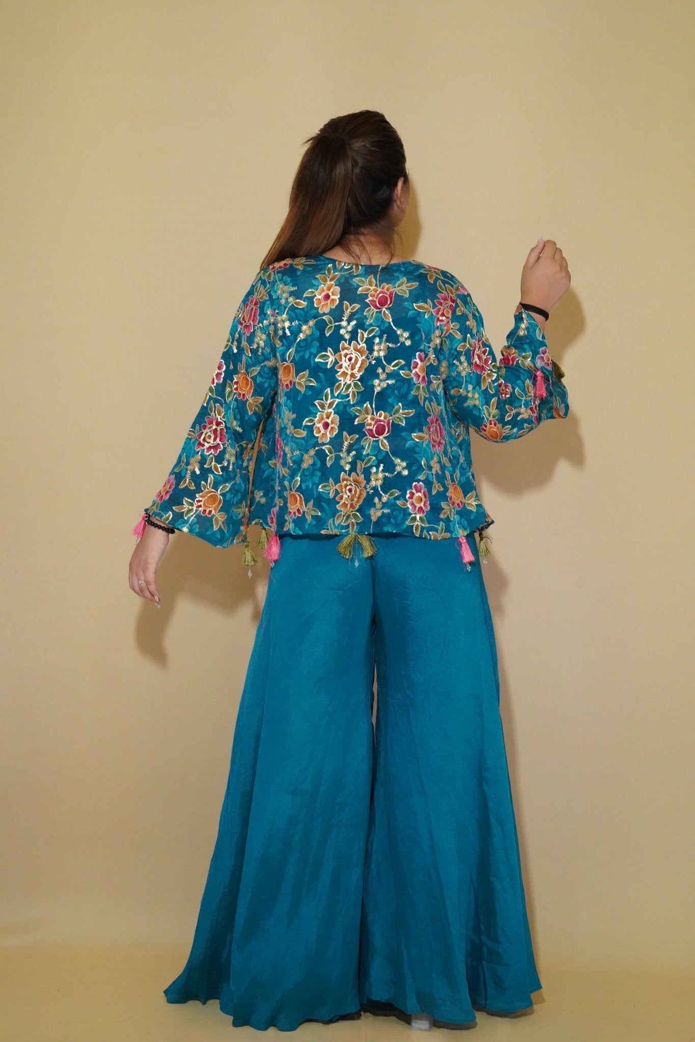 Turquoise Palazzo Shrug Set