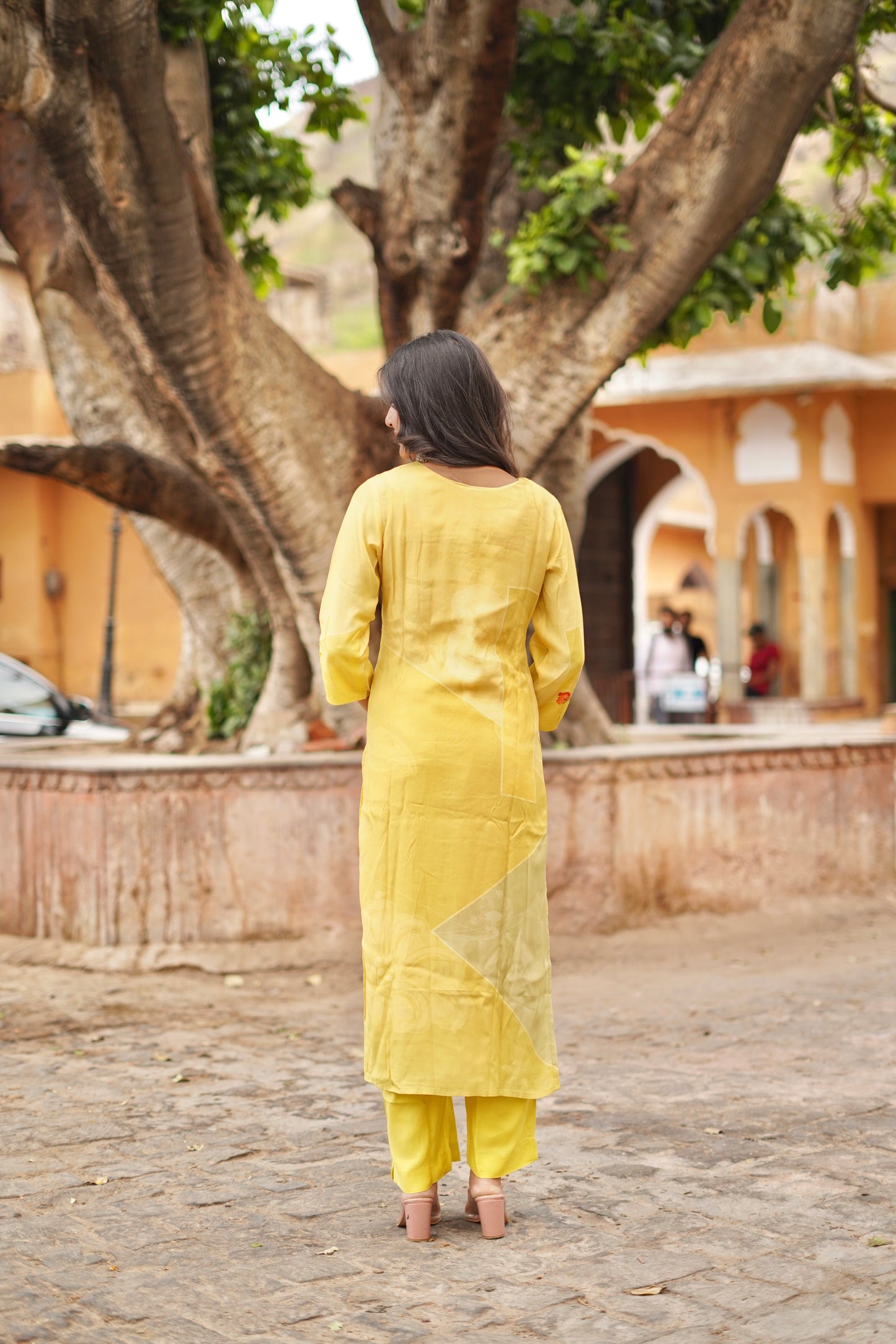 Sunshine Blossom: Yellow Printed Muslin Suit Set