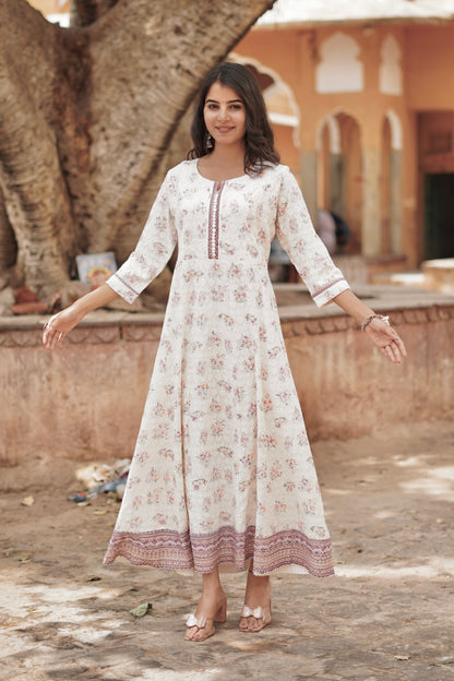 Off-White Chikankari Embroidered Long Dress