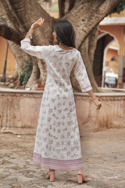 Off-White Chikankari Embroidered Long Dress