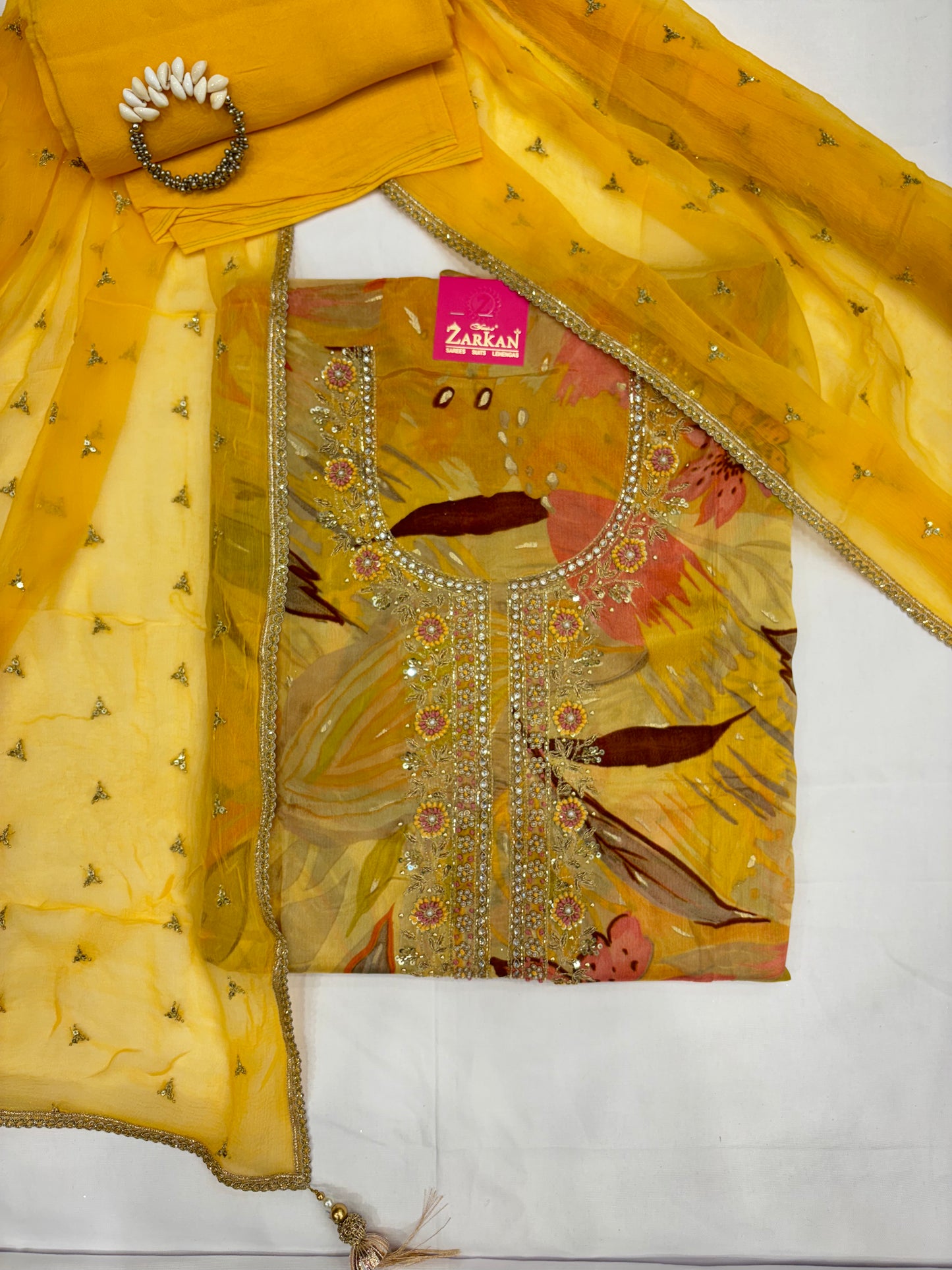 Mustard Yellow Digital Printed chinon Dress material