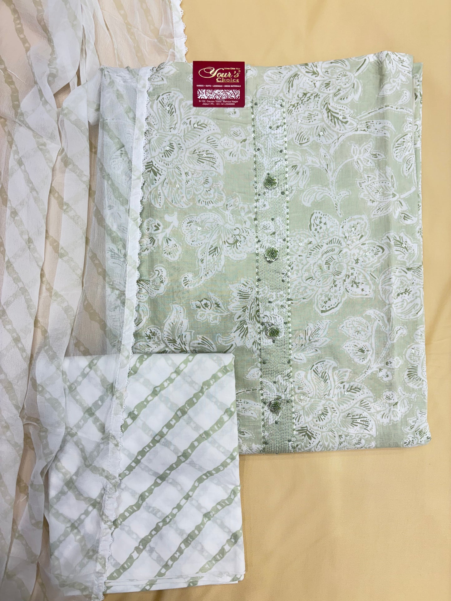 Light Green Cotton Dress Material