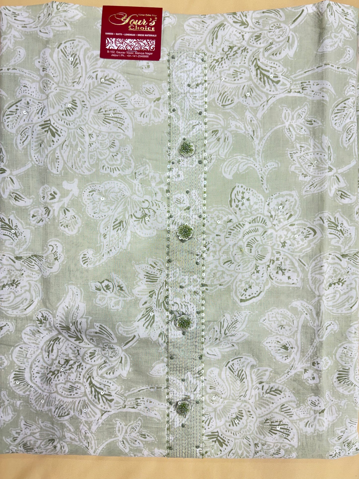 Light Green Cotton Dress Material