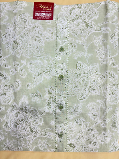 Light Green Cotton Dress Material