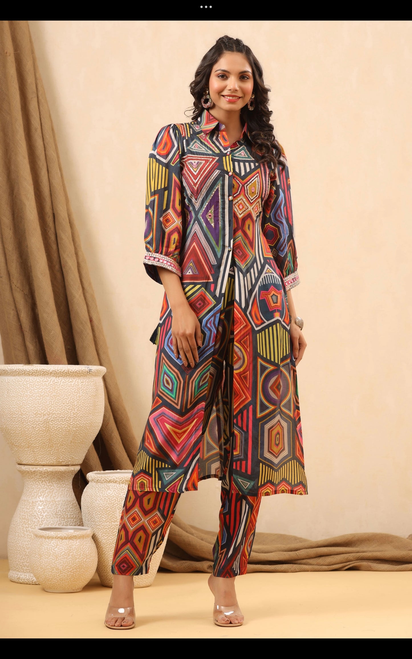 Multicolor Geometric Print Co-ord Set