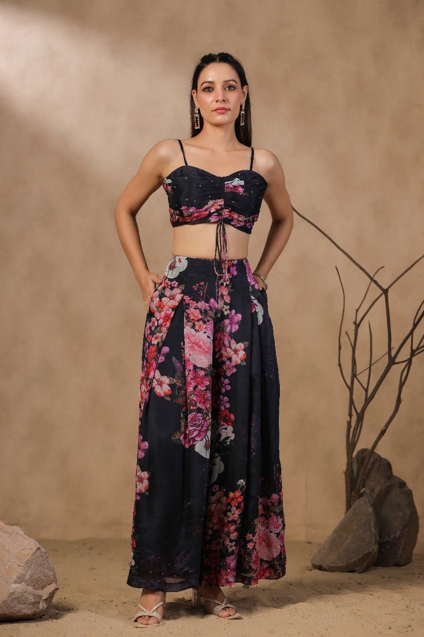 Black Floral Printed Shrug Set - Zarkan