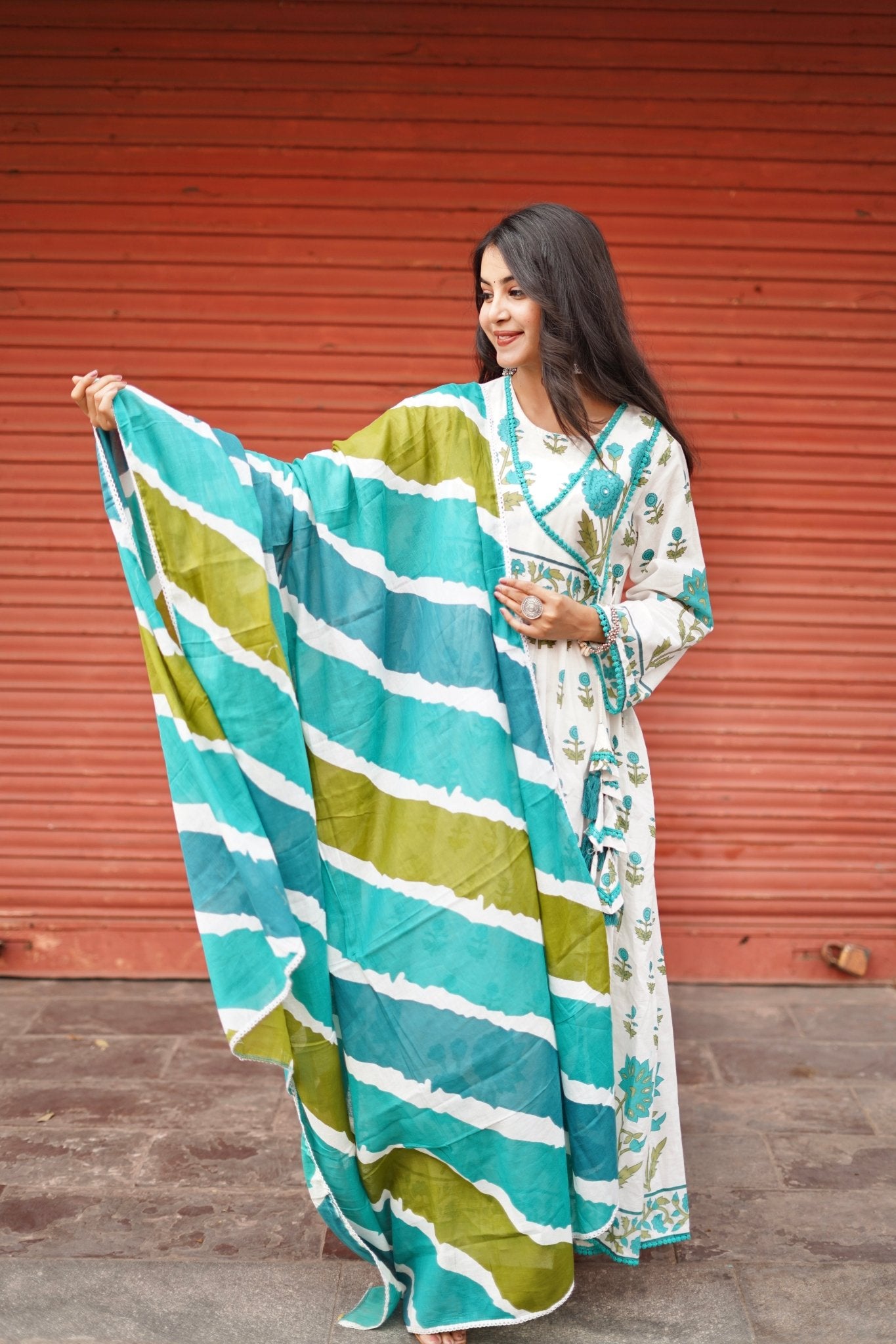 Block Printed Cotton Anarkali Set - Zarkan