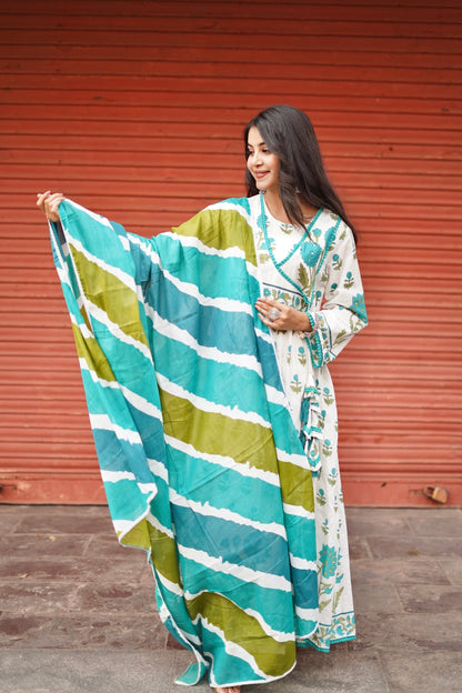 Block Printed Cotton Anarkali Set - Zarkan