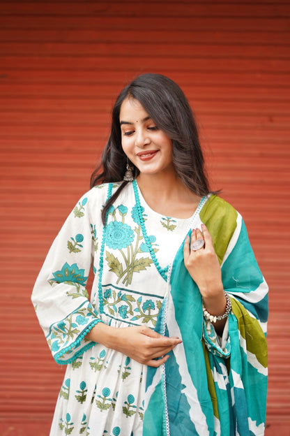 Block Printed Cotton Anarkali Set - Zarkan