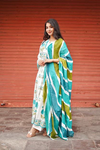 Block Printed Cotton Anarkali Set - Zarkan