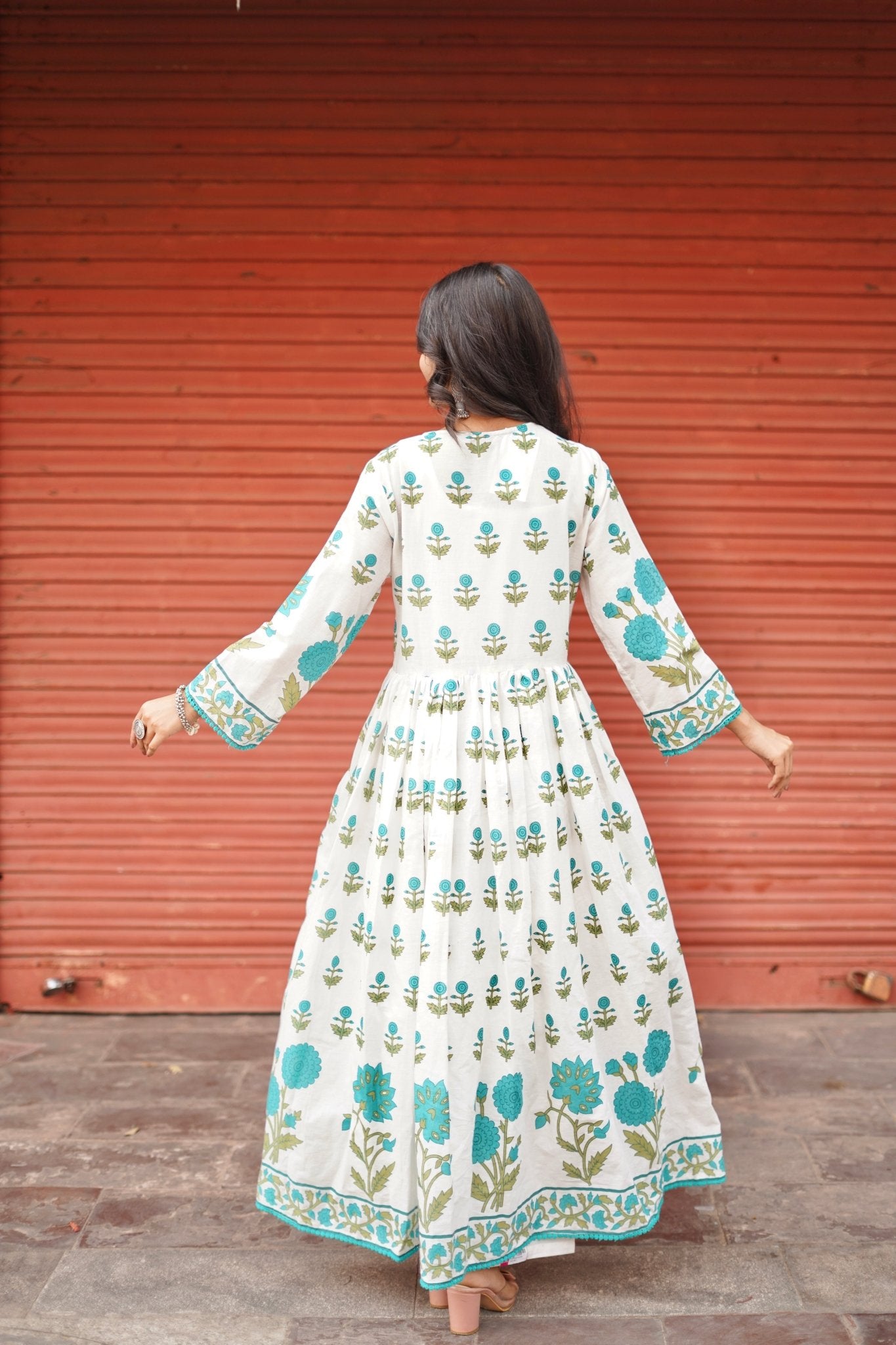 Block Printed Cotton Anarkali Set - Zarkan