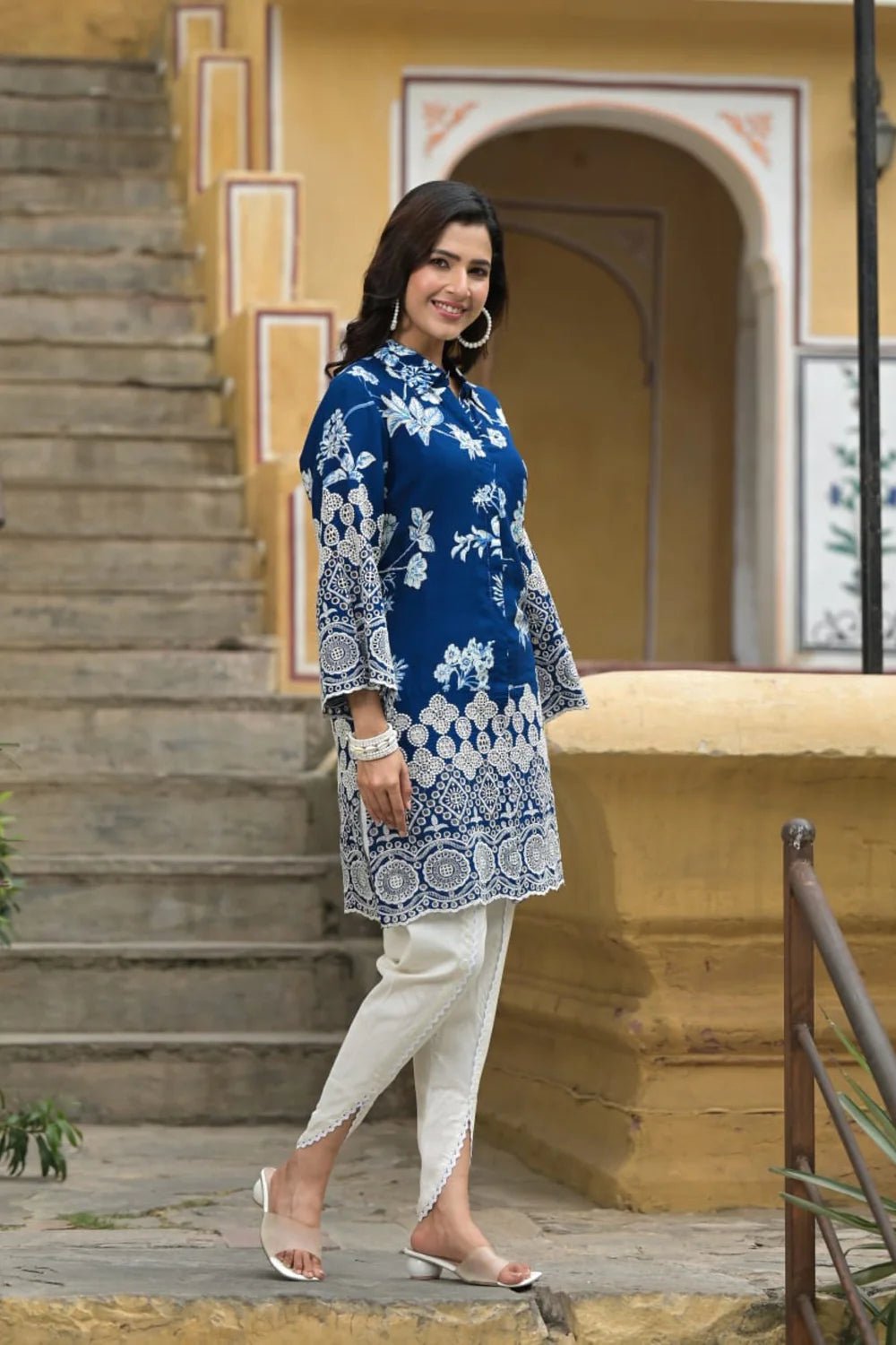 Blue Floral Embroidered Co-ord Set - Zarkan