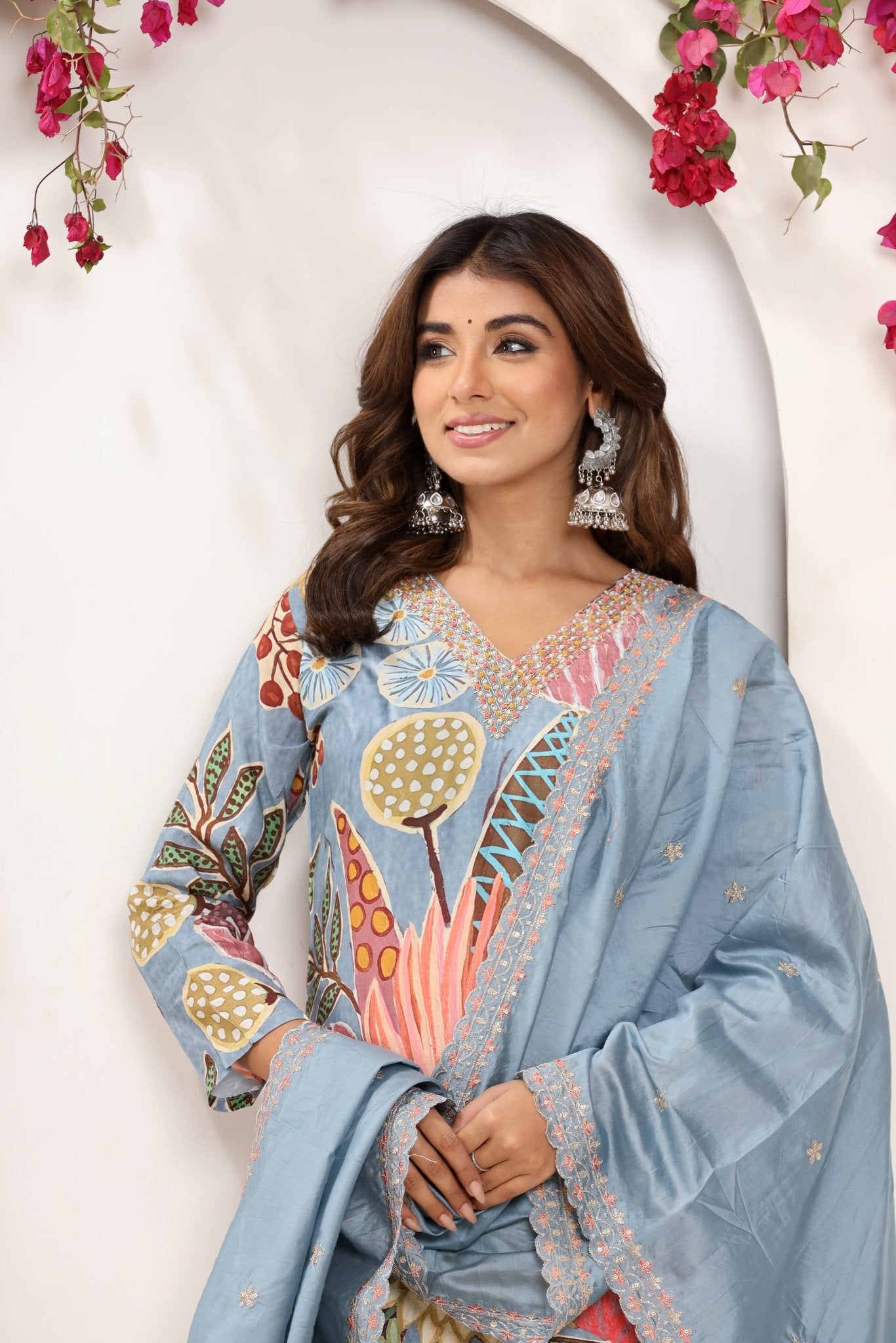 Blue Printed Muslin Suit Set - Zarkan