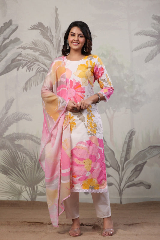 Floral Printed Cotton Suit Set - Zarkan