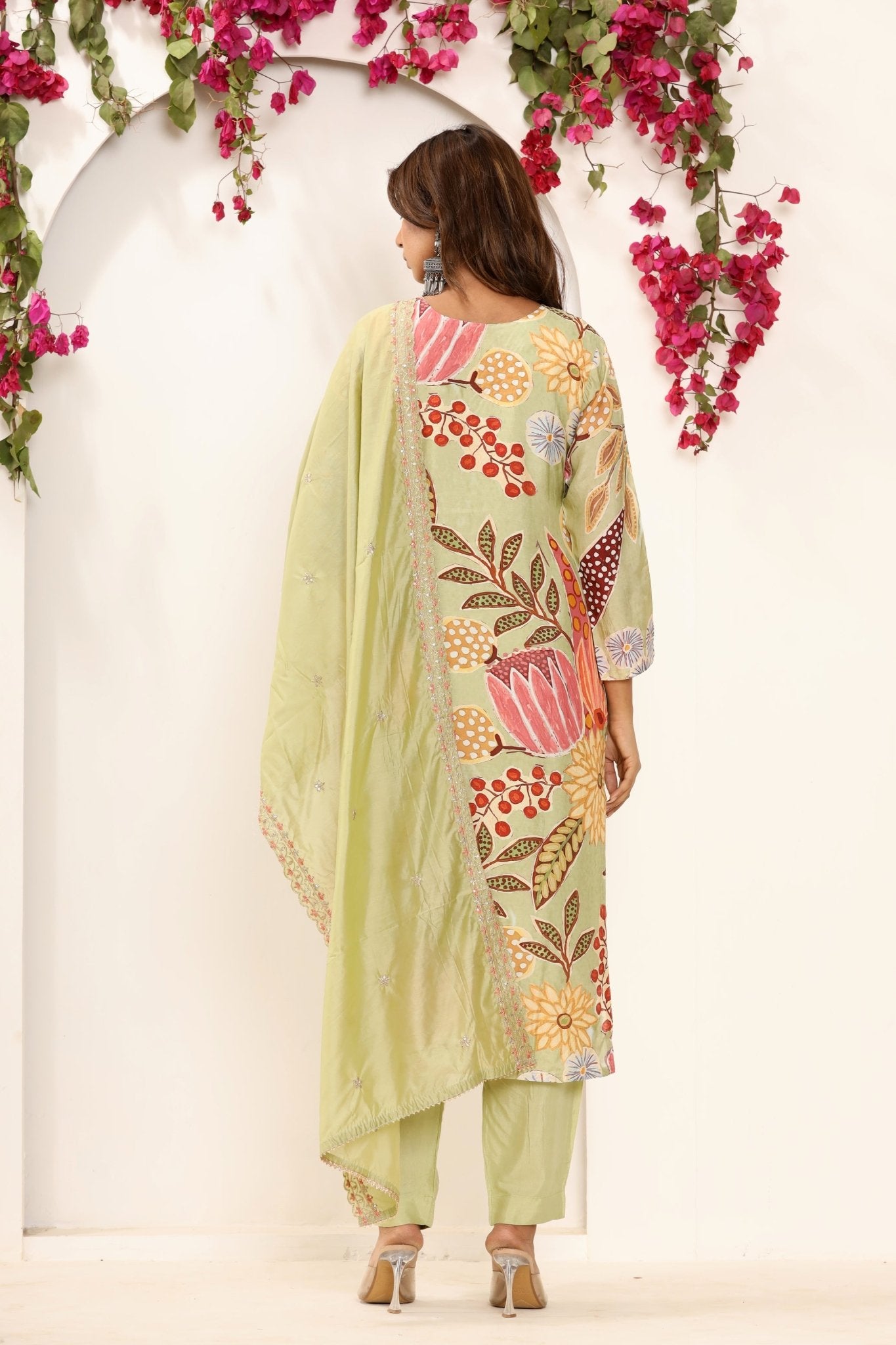 Green Printed Muslin Suit Set - Zarkan