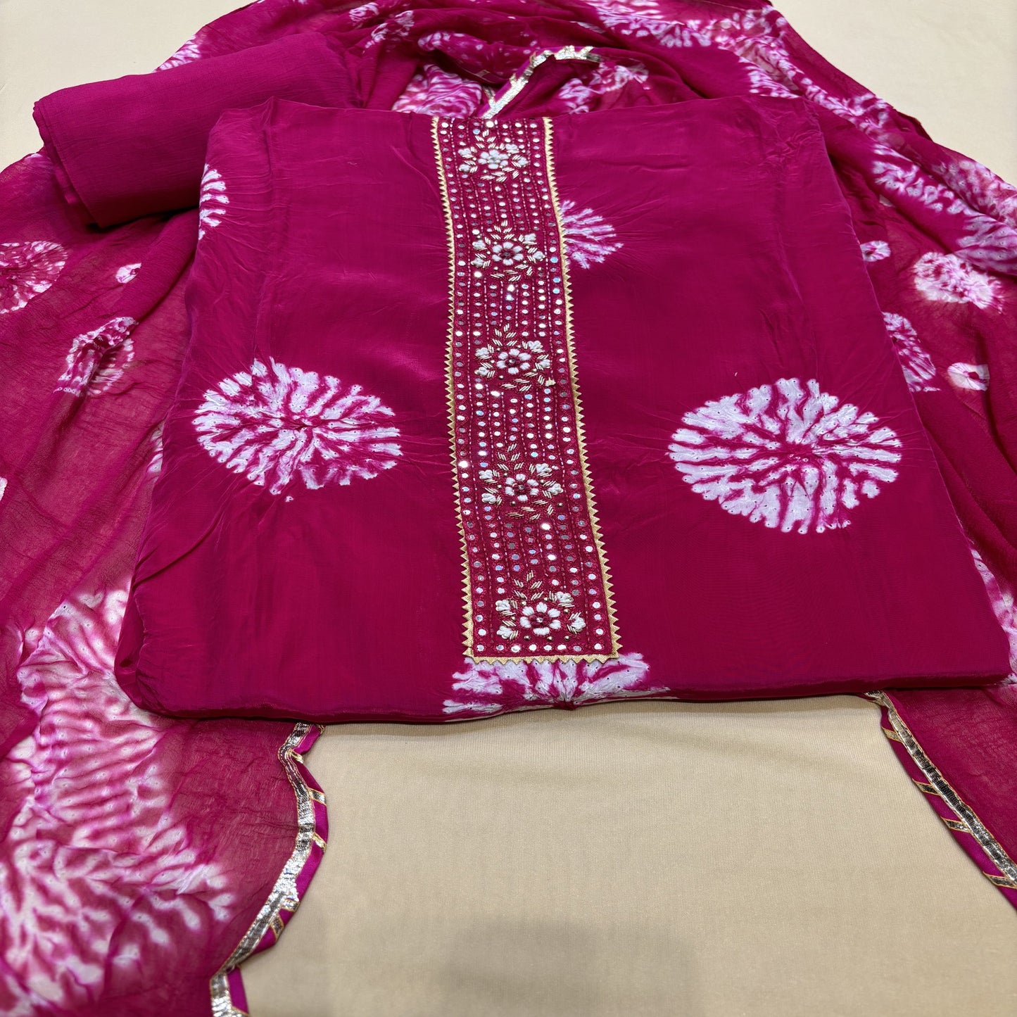 Rani Crepe Bandhani with Shibori Dress Material