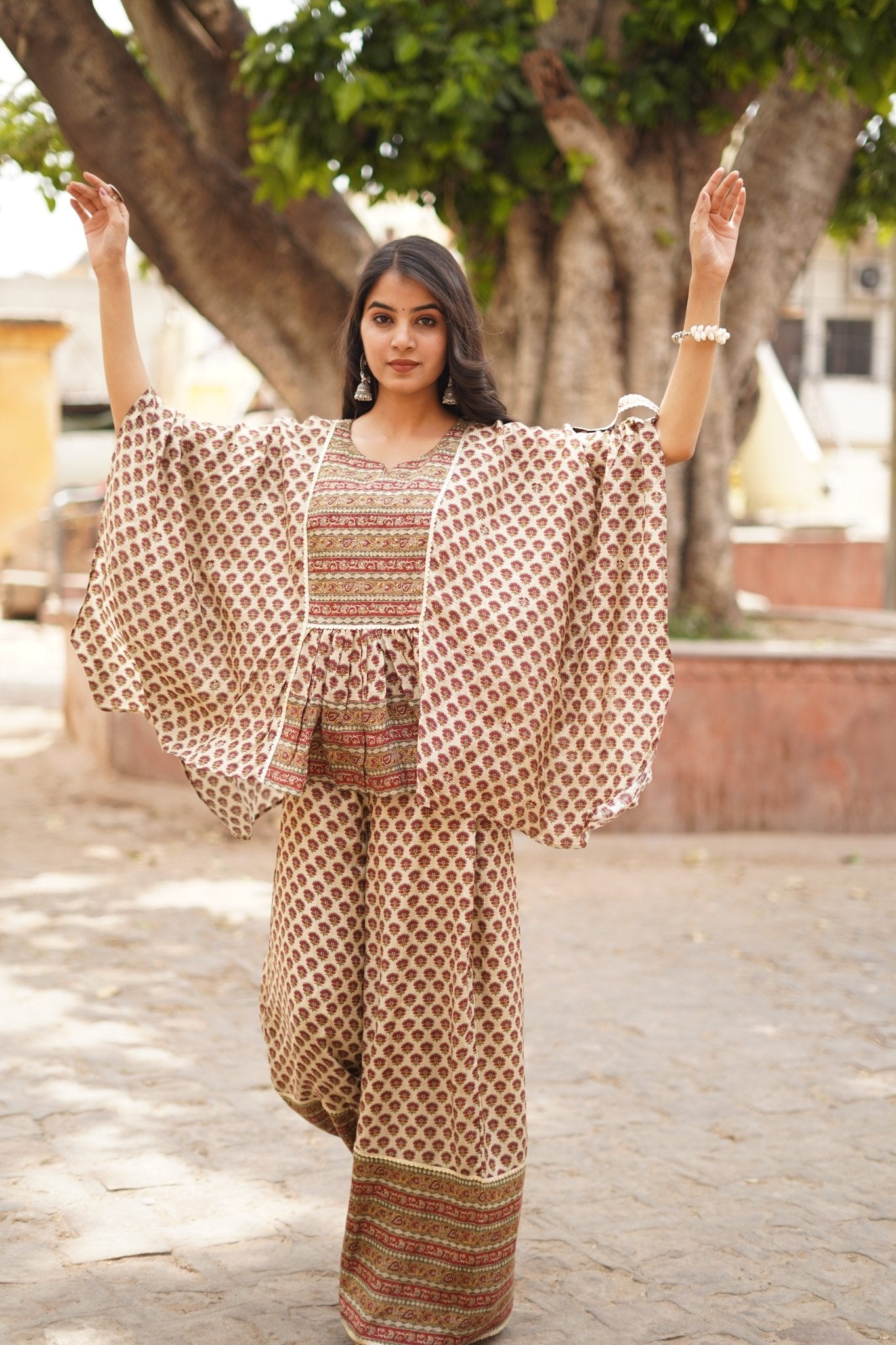 Mocha Mirage Printed Kaftan Co-ord Set - Zarkan