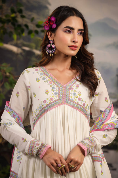 Purple Pink Printed Mulmul Anarkali Set - Zarkan