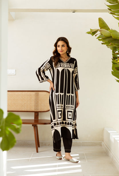 Black Muslin Printed Kurta Set