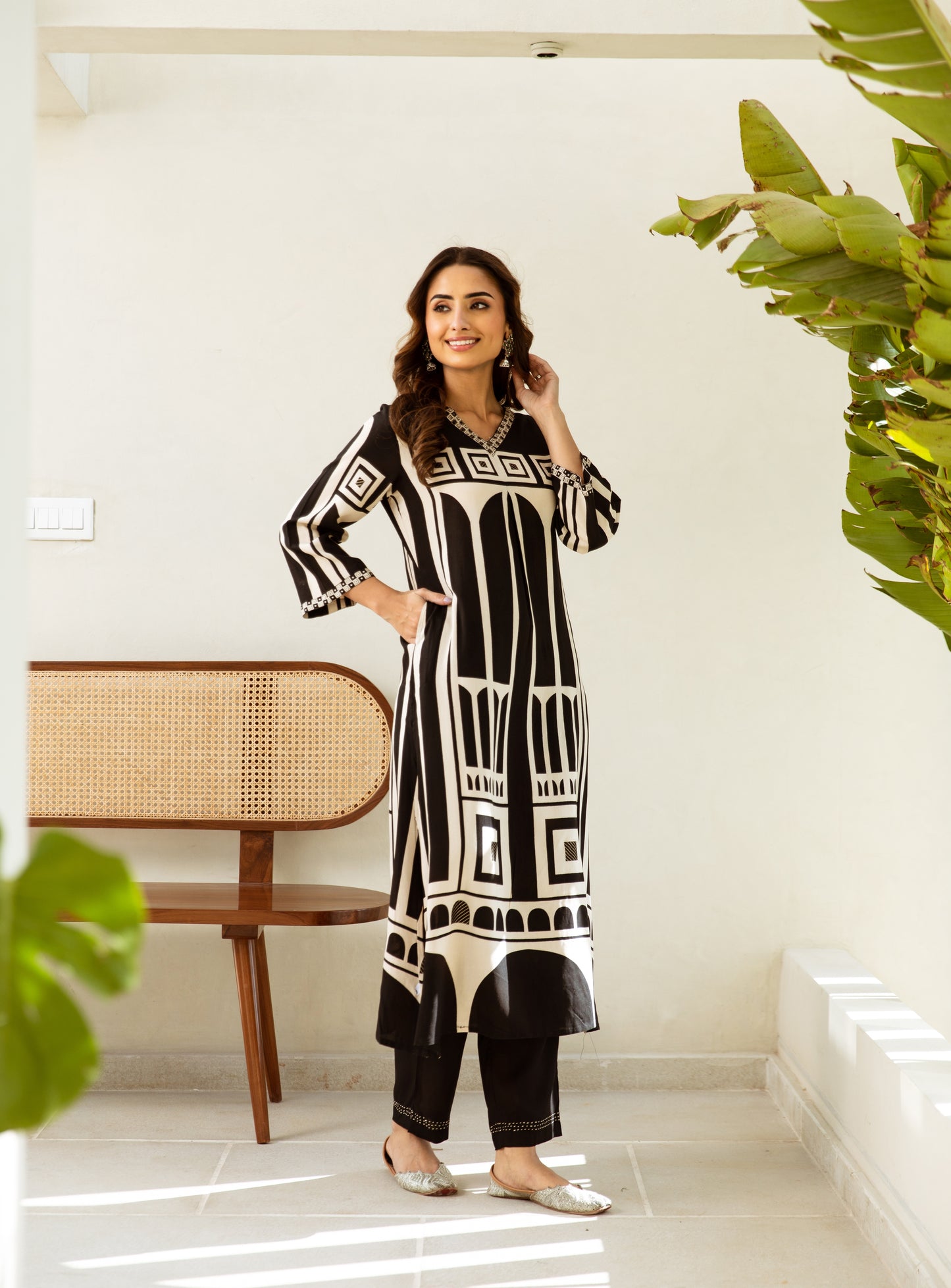 Black Muslin Printed Kurta Set